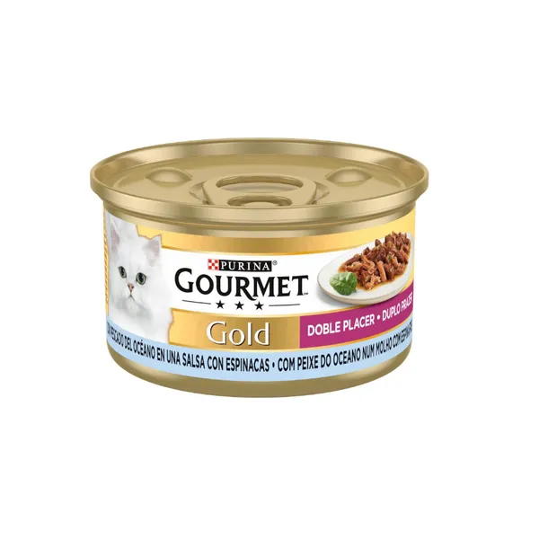 85 g Gourmet Gold Pescado del Océano y Espinacas en salsa sobre para gatos