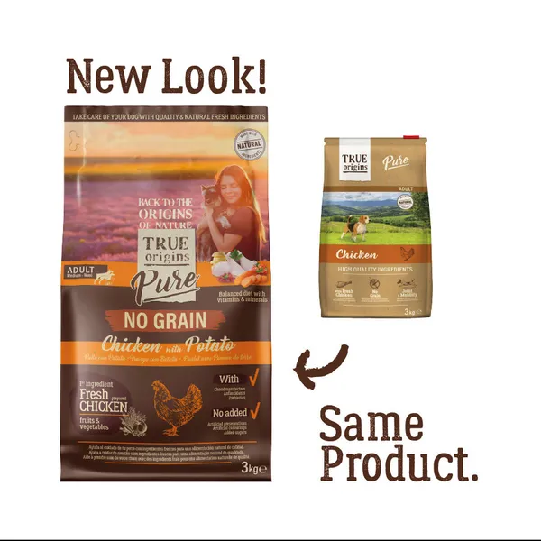 2 x 12 kg True Origins Pure Adult Pollo No Grain pienso para perros ¡Pack ahorro!