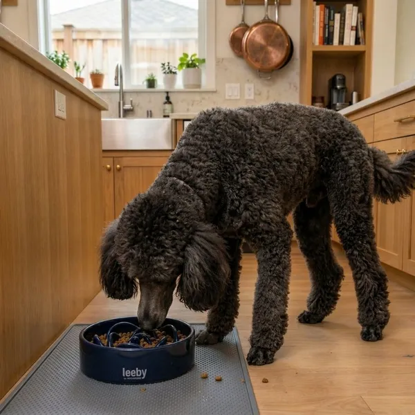 Leeby Comedero Antivoracidad de Cerámica Azul para perros