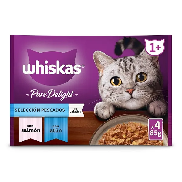 24 sobres x 85 g Whiskas Pure Delight Selección Pescados Gelatina en Bolsita para gatos ¡Pack ahorro!