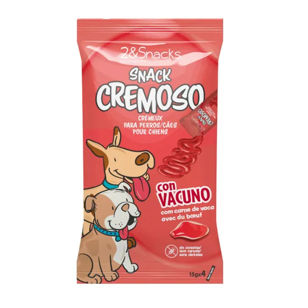 4 sobres x 15 g 2&Snacks Snacks Cremosos con Vacuno para perros