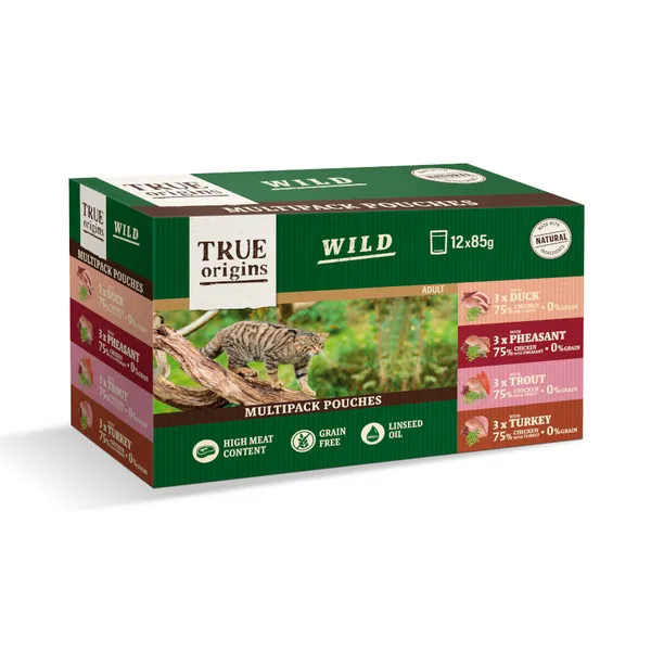48 sobres x 85 g True Origins Wild Pouches Filete en Salsa para gatos ¡Pack Ahorro!