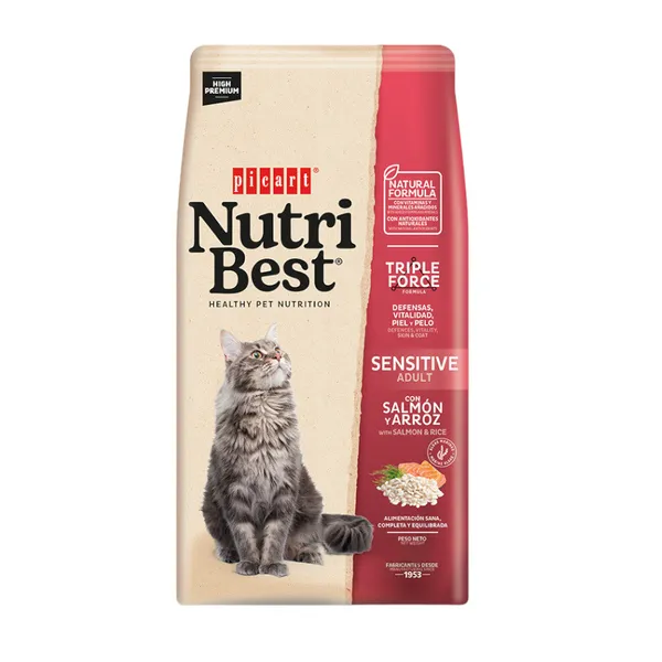 2 kg Nutribest Adult Sensitive Salmón y Arroz pienso para gatos
