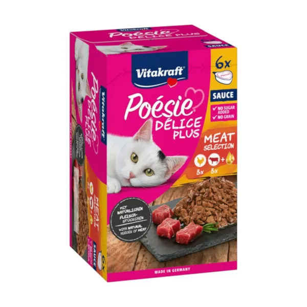 12 sobres x 85 g Vitakraft Poésie Délice Plus Selección de Carnes tarrina para gatos ¡Pack Ahorro!