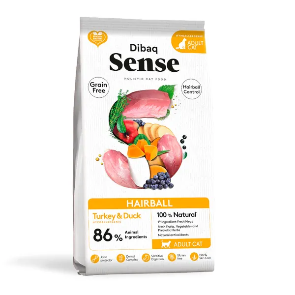 1.5 kg Dibaq Sense Hairball Grain Free Adult Pavo y Pato pienso para gatos