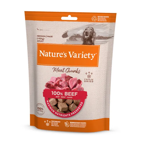 4 bolsitas x 50 g Nature's Variety Meat Chunks Buey liofilizado para perros ¡Pack ahorro!