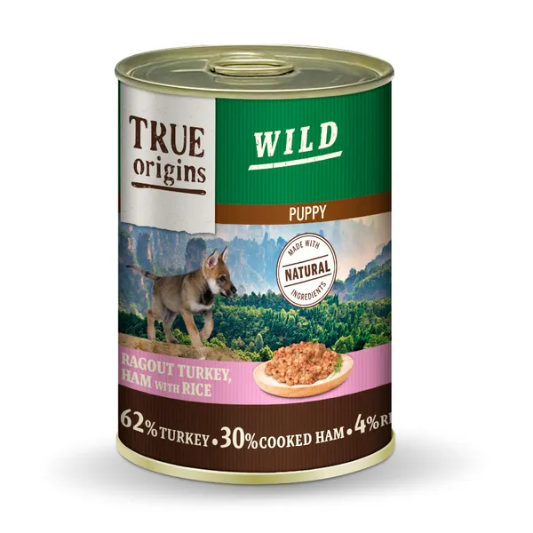 24 latas x 400 g True Origins Wild Puppy Pavo y Jamón Cocido con Arroz lata para perros ¡Pack ahorro!