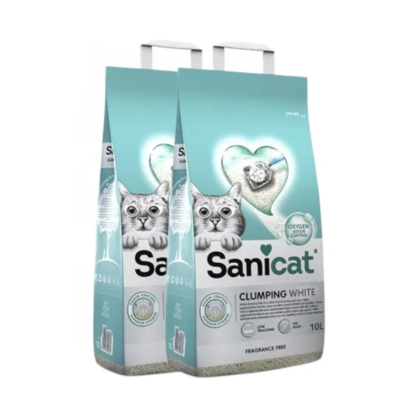 2 x 20 L Sanicat Clumping White Arena Blanca Aglomerante sin perfume para gatos ¡Pack ahorro!