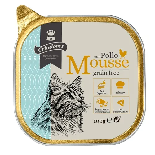 96 tarrinas x 100 g Criadores Grain Free Mousse de Pollo tarrina para gatos ¡Pack ahorro!