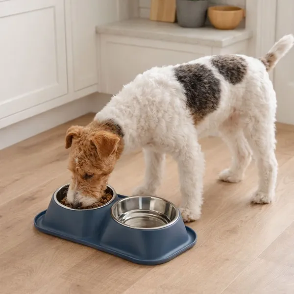Leeby Comedero Doble de Metal Azul para perros