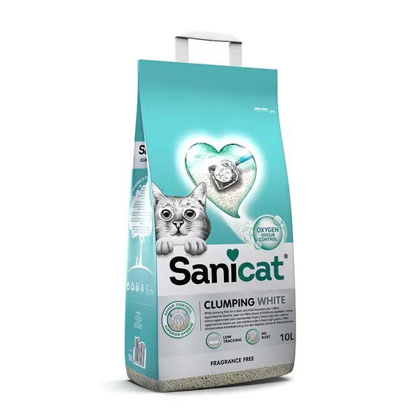 20 L Sanicat Clumping White Arena Blanca Aglomerante sin perfume para gatos