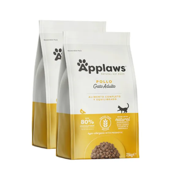 2 x 7.5 kg Applaws Adult Grain Free Pollo pienso para gatos ¡Pack ahorro!