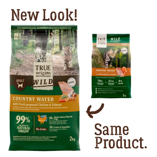 2 x 6 kg True Origins Wild Adult Country Water Pollo y Salmón pienso para gatos ¡Pack ahorro!