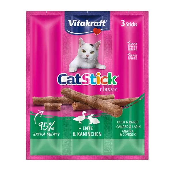 3 barritas Vitakraft Cat Stick Mini de Pato y Conejo