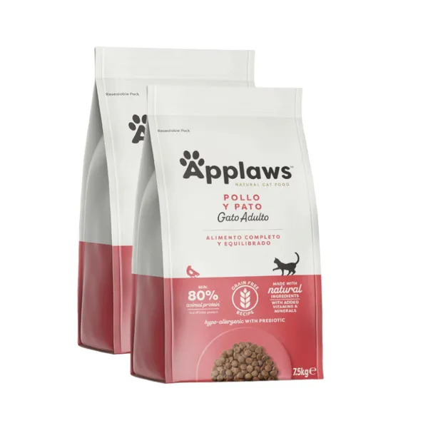 2 x 7.5 kg Applaws Pollo y Pato pienso para gatos ¡Pack ahorro!