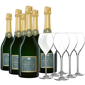 6 Champagnes Deutz Brut Classic + 6 copas