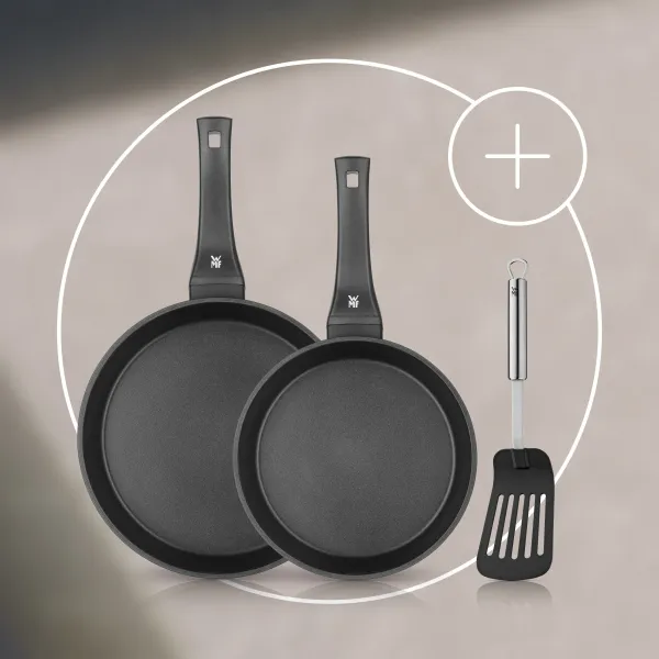 Pack Sartén PermaDur Premium de 24 cm y 28 cm y Espátula de plástico Profi Plus