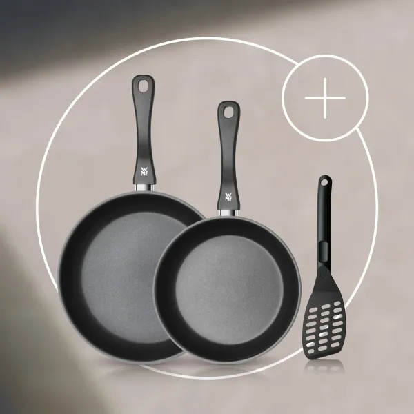 Pack de 2 sartenes Devil con revestimiento antiadherente de 24 y 28 cm y Espátula para pescado