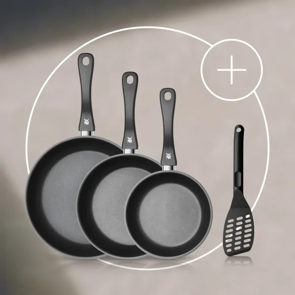 Pack de 3 sartenes Devil con revestimiento antiadherente (20, 24 y 28 cm) y Espátula para pescado