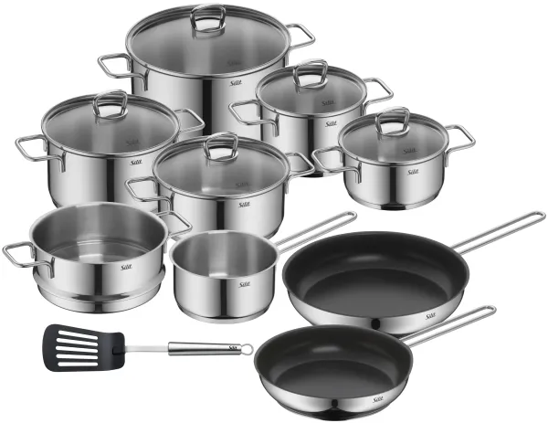 Batería de Cocina Alicante de 10 Piezas, Tapas de Vidrio, Acero Inoxidable