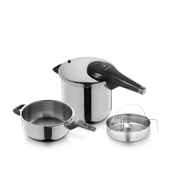 Set de ollas rápidas Perfect Premium WMF de 6,5 y 3 L con cestillo para cocinar al vapor WMF